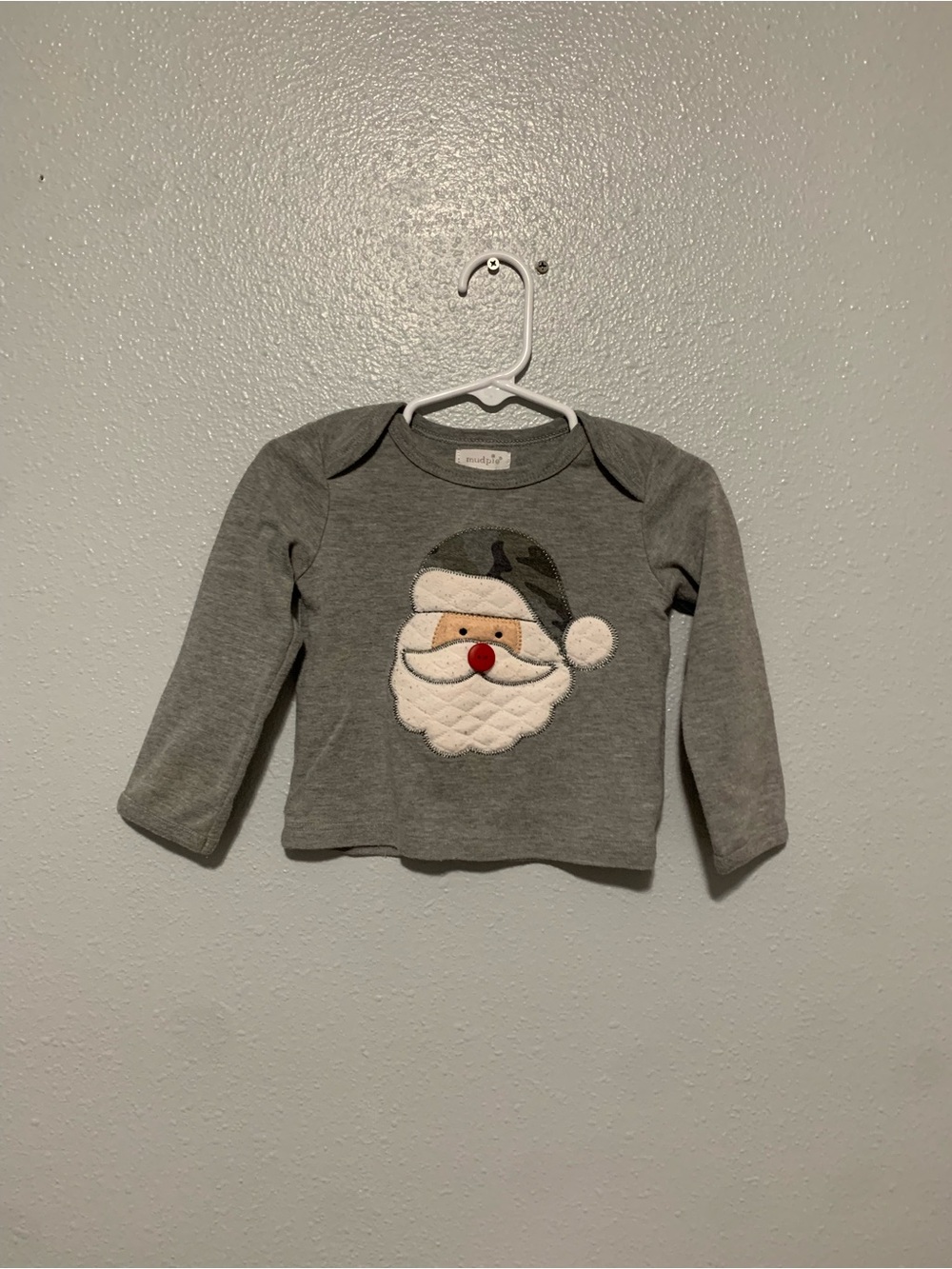 Mud Pie Gray Long-Sleeve Kids Top with Santa Applique